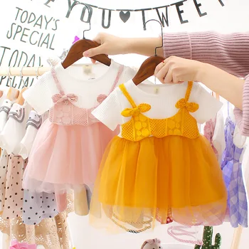 1-4 yaşında bebek elbise kız çocuk yaz yeni sahte iki parçalı örgü etek toddler kız elbise Pamuk Sevimli vestidos para niña