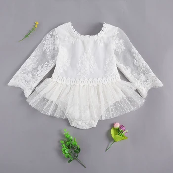 0-24M Yenidoğan Bebek Kız Romper Elbise, çocuk Dantel Perspektif Nakış Uzun Kollu Tek parça Giysi Bebekler için