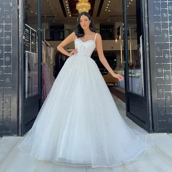 Seksi Spagetti Sapanlar Sevgiliye Parlak Prenses Gelinlik Glitter Tül Korse Boho Gelin elbiseler 2022 Vestidos de novia