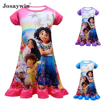 Yaz elbisesi Kızlar için Bebek Baskı Karikatür Vestidos Çocuklar Kızlar için Elbiseler Rahat Encanto Elbise Öğrenci Bebek Çocuk Giysileri