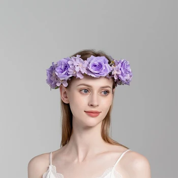 Gelin Düğün Çiçek Taç Mor çiçekli saç bantları Boho Tarzı Hairbands Kadınlar Plaj Seyahat saç aksesuarları Headdress
