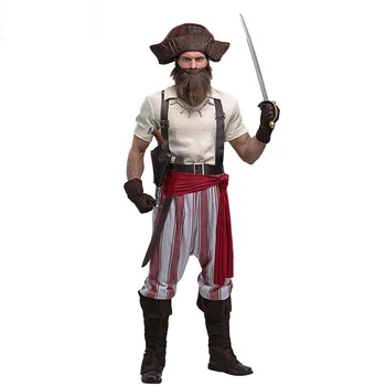 Korsan Kostümleri Erkekler için Yetişkin Cadılar Bayramı Erkek Kaptan Kostüm korsanları Cosplay Giysi Set