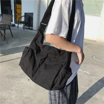 Kadın omuz çantaları Büyük Kapasiteli Tuval Alışveriş Çantaları Unisex Rahat kol çantası Genç Düz Renk Öğrenci Crossbody Çanta