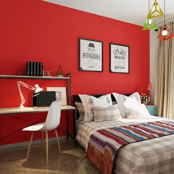 Su geçirmez ve leke dayanıklı parlak kırmızı duvar kağıdı saf pigment renk modern sözleşmeli oturma odası yatak odası TV arka plan