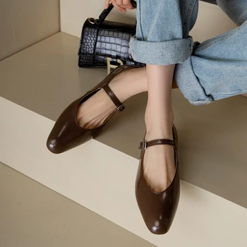 Kadın Mulea Muhtasar Stil Basit Düz Ayakkabı Hakiki Deri Yuvarlak Ayak Katır Bahar Sonbahar Kadın Flats Slip On Açık Ayakkabı