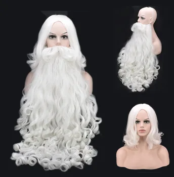 Cosplay Noel Baba Kostümleri Sahne Unisex noel hediyesi Peruk ve Sakal Saç Erkekler için Beyaz Postiş Navidad 2022 Disfraz Hombre