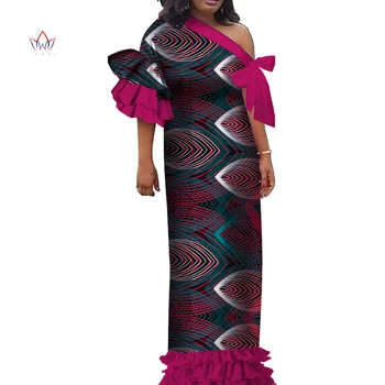 Afrika kadınlar geleneksel kıyafet bazin riche Bir Omuz Straplez Giyim artı boyutu Ankara Bodycon uzun elbise WY3636