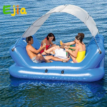 4 Kişilik Şişme Ada Güneş Gölge İle Şamandıra Tekne 4 Bardak Tutucu Soğutucu Yüzme Havuzu Yüzen Yatak su oyuncakları Havuzu Eğlenceli Sal Eğlenceli