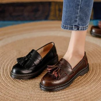 Deri kadın ayakkabısı ilkbahar ve sonbahar yeni Japon jk üniforma ayakkabı İngiliz küçük deri ayakkabı kadın püskül kolej loafer'lar