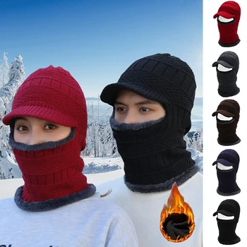 Kış Sıcak Şapka Eşarp Şapka Yumuşak Kış Örme Şapka Tek parça Kap kulak koruyucu Sıcak Şapka Kazak Şapka Artı Polar Kalın Ağızlı