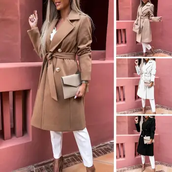 Kadın kışlık palto Düz Renk Sıkı bel kemeri Turn-aşağı Yaka Uzun Kollu Zarif Hırka Rahat Sonbahar Ceket İş için