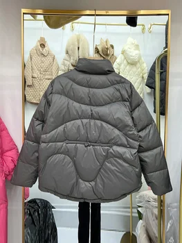 90 %2023 Beyaz Yeni Kış Ördek Kadın uzun kaban Moda Kısa Gevşek Sıcak balon ceket Kadın Vintage Rahat Parkas