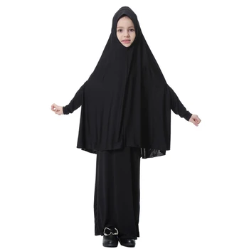 Sonbahar Bahar Müslümanlar Kız Elbise Süt İpek Gevşek Nefes Uzun Kollu Elbise İçin 3-8 Yaşında
