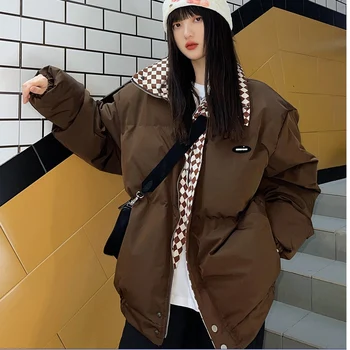 Kadın Giyim Kahverengi Ekmek Aşağı Ceketler Ceket Moda Gevşek Vintage Kalınlaşmak Sıcak Kadın Kirpi Pamuk Yastıklı Dış Giyim Kış