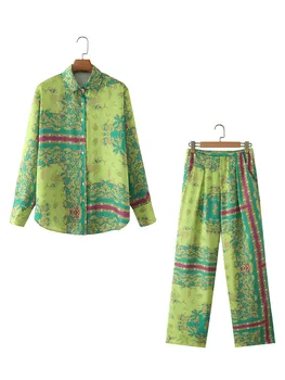 Chic Vintage Uzun Kollu Turn Down Yaka Gömlek + Uzun Pantolon Kıyafetler Kadınlar İçin Bahar Sonbahar Streetwear Bayan Zarif Takım Elbise