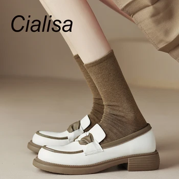 Cialisa günlük mokasen ayakkabı 2023 Bahar Yeni Yuvarlak Ayak Kadın Ayakkabı Moda Karışık Renkler Hakiki Deri Düşük Topuklu Ayakkabı Boyutları 34-40
