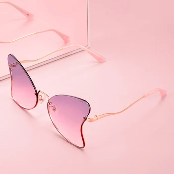 PARZIN Gözlük Kadınlar Lüks Tasarımcı Retro Boy Güneş Gözlüğü Kelebek Naylon Lens Gözlük UV400 Çerçevesiz Gafas De Sol Kutusu ıle