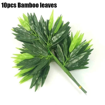 10 adet Yapay Yeşil Bambu Yaprakları Süslemeleri Sahte Yeşil Bitkiler Simülasyon Yaprakları Ev Otel Ofis İçin Açık Dekor