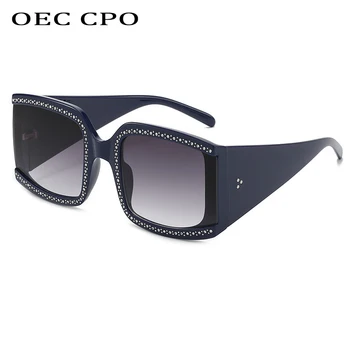 OEC CPO Boy Rhinestone Kadın Güneş Gözlüğü Kare Marka Tasarımcısı Büyük Çerçeve Güneş Gözlüğü Kadın UV400 Güneş Gözlüğü oculos O517