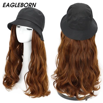 Yeni Kadın Peruk Şapka Siyah Kova Şapka Peruk Tek parça Moda Sentetik Saç Tulum Kova Kadınlar için Vücut Dalga Saç kova kapağı