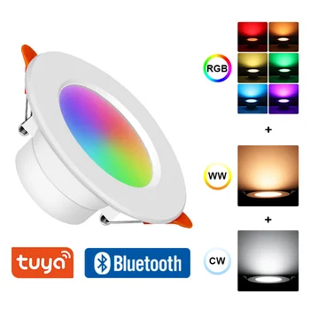 Bluetooth akıllı LED Downlight 10W RGB Kısılabilir yuvarlak spot ışık AC85-265V RGBCW tavan ışıkları ile Çalışmak Tuya APP Kontrolü