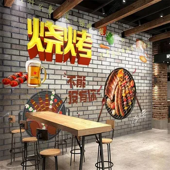 Özel Retro Tuğla El-boyalı Barbekü Fast Food Restoran 3D duvar kağıdı Endüstriyel Dekor Duvar Kağıtları Papel De Parede