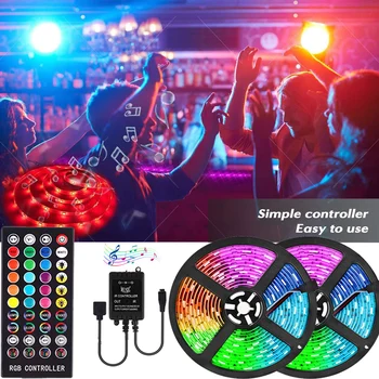RGB led ışık şeridi Müzik Senkronizasyonu 5050 Şeritler 5M 10M Renk Değiştiren şerit ışıkları uzaktan kumanda ile TV İçin Parti Tatil Mutfak Yatak Odası