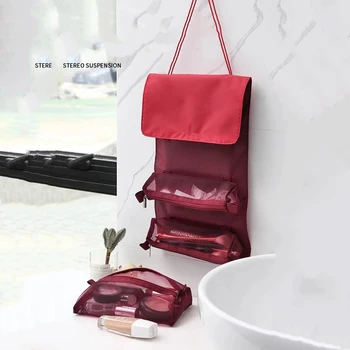 4 ADET 1 Kozmetik Çantası Kadınlar İçin Fermuar Örgü Ayrılabilir kozmetik çantası Bayanlar Katlanabilir Depolama Naylon Çanta Halat Makyaj Çantası 2023