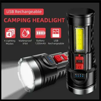 LED Taktik El Feneri Süper Parlak IPX4 Su Geçirmez Şarj Edilebilir Kamp Far USB Şarj Edilebilir Taşınabilir Far