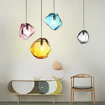 Yaratıcı tasarım Modern LED renkli cam taş kolye ışıkları lambaları yemek odası oturma odası bar cam ışıkları