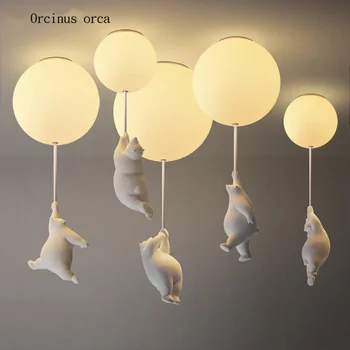 Iskandinav minimalist beyaz ayı tavan lambası erkek kız yatak odası çocuk odası lamba balon romantik avize