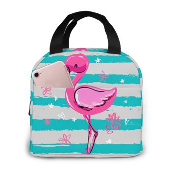 Pembe Flamingo Yaz Komik Yalıtımlı Öğle Yemeği Çantası öğle yemeği kutu konteynerler için Kadın Erkek Alışveriş Ofis Okul Piknik