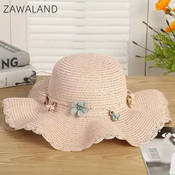 Zawaland Yaz Çiçek Dantel hasır şapka Moda kadın Geniş Kenarlı Şapka Gezi Güneş Koruyucu plaj şapkası Kadın Rahat güneş şapkası 2021