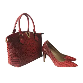 Çekici Timsah Yumuşak PU Deri bayan Ayakkabı Maç Çanta İle Afrika kadın topuklu ayakkabılar ve çanta seti Yeni Modeller 36-43