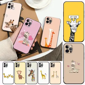 Güzel Karikatür Zürafa Hayvan Telefon kılıfı için iPhone14 13 12 11 Pro Max 8 7 SE XR XS Artı Siyah Yumuşak Silikon Kapak Fundas Coques