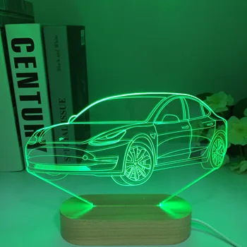 Ahşap MODEL 3 Değişen Led Gece Lambası 3D Araba Modelleme Luminarias Modern Yatak Odası Atmosfer masa lambası Usb Dekor Çocuklar Hediyeler