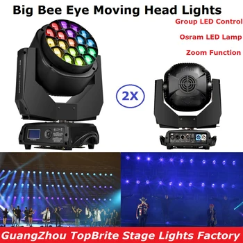 2 Paket Uçuş Çantası 19X15W RGBW 4IN1 Büyük Arı Göz Hareketli Kafa zoom ışığı Profesyonel Sahne Hareketli Kafa yıkama ışıkları lcd ekran
