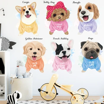 çocuk odası 6 adet karikatür köpek duvar çıkartmaları çıkarılabilir sevimli köpek duvar çıkartması bebek çocuk yatak odası