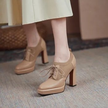 yeni çizmeler-kadın sonbahar bahar ayakkabı yeni yarım çizmeler yüksek topuklu hakiki deri pompaları kadınsı platform ayakkabılar kadın patik