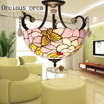 Akdeniz renkli cam tavan lambası oturma odası yatak odası restoran koridor pastoral romantik kristal tavan lambası