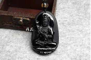 Ayrıntılı Çin koleksiyonu Obsidyen Büyük Avalokitesvara Buda Uğurlu Muska Kolye
