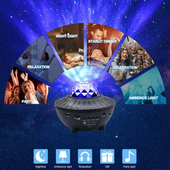 Renkli Yıldızlı Gökyüzü Galaxy Projektör Gece Lambası Çocuk Bluetooth USB Müzik Çalar Yıldız Gece Lambası Romantik Projeksiyon Lambası Hediyeler