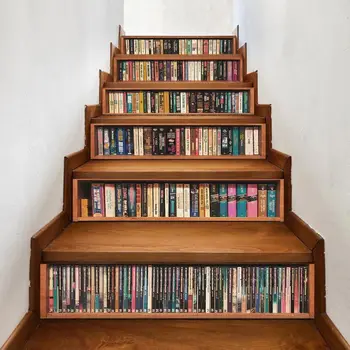 6 adet 3D Kitap Merdiven Merdiven Yükseltici zemin stickerı Kendinden Yapışkanlı DIY Merdiven Su Geçirmez PVC Duvar Çıkartması