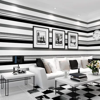 10 m Siyah ve beyaz şerit saf kağıt dokunmamış duvar kağıdı modern minimalist tarzı ev dekor yatak odası dekoru duvar kağıdı sticker