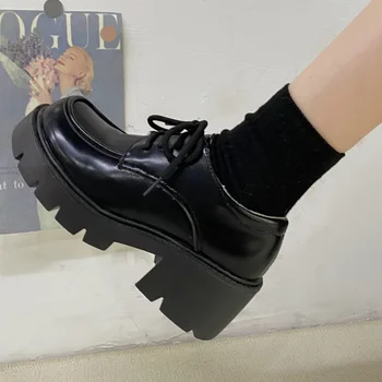 Üniforma Ayakkabı Küçük deri ayakkabı Kadın İngiliz Kız Japon Vahşi Siyah Retro Mary Jane Ayakkabı Lolita platform ayakkabılar Düşük Topuk