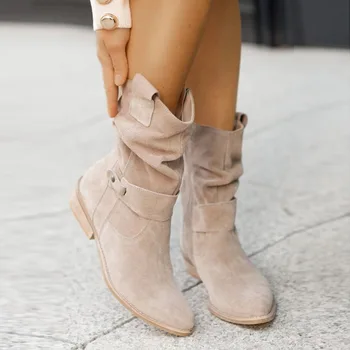 Kadın Ayak Bileği Botları Kış Alçak Topuklu Yuvarlak Artı Boyutu Rahat Ayakkabılar Süet Kadın Alçak Bot Ücretsiz Kargo Chelsea Botlar Sahte 