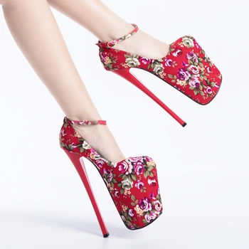 2019 Stiletto Kadın Ayakkabı Pompaları Sonbahar Platformu Kadın Pompaları Yüksek Topuklu 22 CM Ayakkabı Sığ Çiçekler OL Kadın Düğün parti ayakkabıları