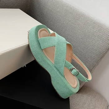 Rahat 2022 kadın Toka Ayakkabı Kadın Düz Platform topuklu sandalet Yaz Basit Tarzı Ayakkabı Burnu açık Özel Malzeme