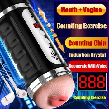 Erkek mastürbasyon kupası Otomatik Teleskopik Masturbator kulaklık Sayma Egzersiz Seks Oyuncakları Erkekler İçin Yetişkin Mastürbasyon