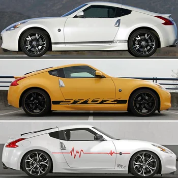2 adet Spor Yarış Vücut Kapı Yan Etek Bel hattı Çizgili Çıkartması Vinil Grafik Çıkartması Kiti Aksesuarları Nissan 370Z GT